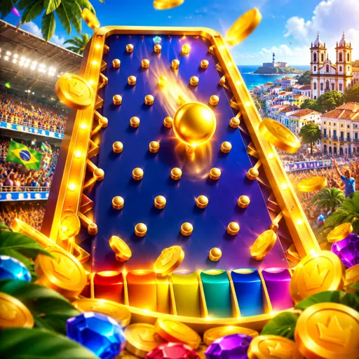 Bola caindo entre os pinos do jogo Plinko